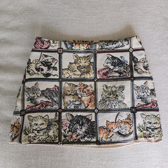 Cider Cat Print Mini Skirt - Multicolor - Picture 1 of 6